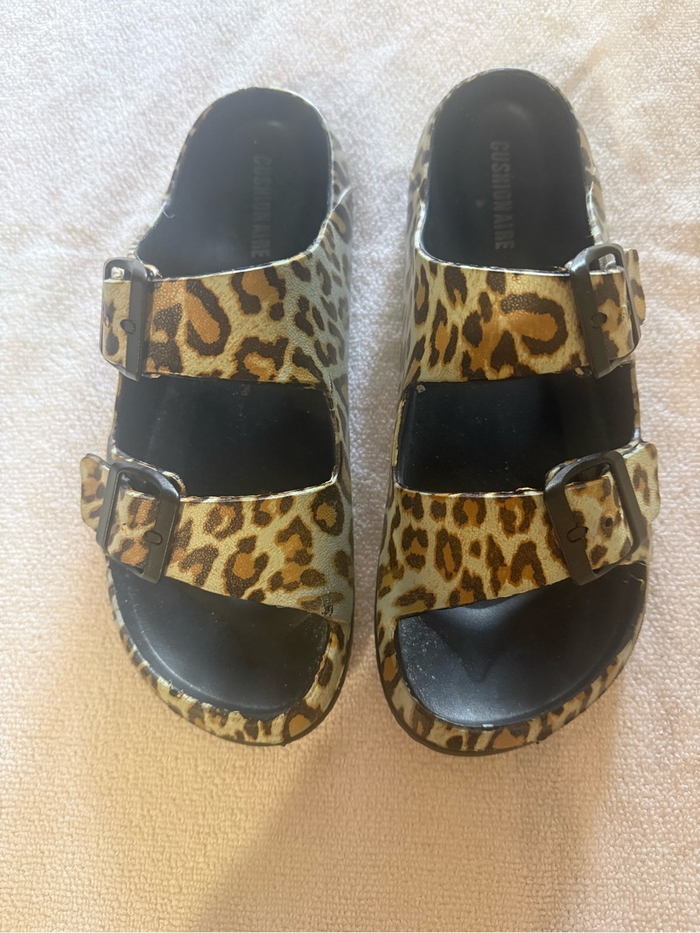 Cushionaire Leopard Print Double-Buckle Sandals - Brown/Black Size 8